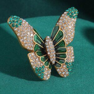 LARGE GREEN BUTTERFLY STATEMENT ADJUSTABLE RING